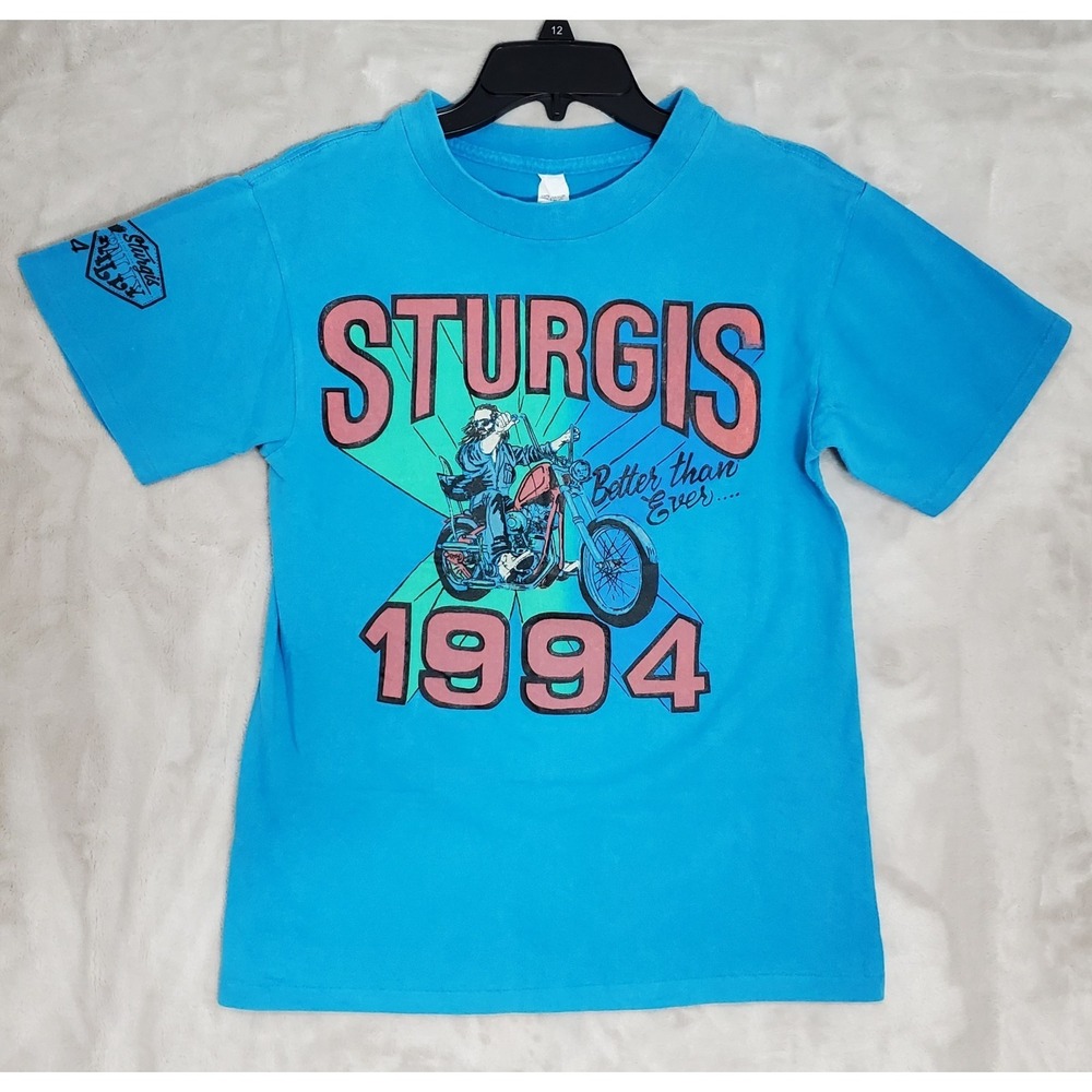 Vtg 1994 Sturgis Black Hills Rally T-Shirt Size M Teal Biker Single Stitch USA